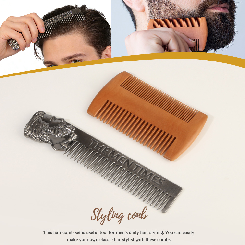 Men'S Grooming Hairstyles - ชุดหวีเคราและผมสไตล์วินเทจสำหรับผู้ชาย - หวีพกพาทำจากสแตนเลสและไม้ สำหรับทรงผมแบบ slicked back
